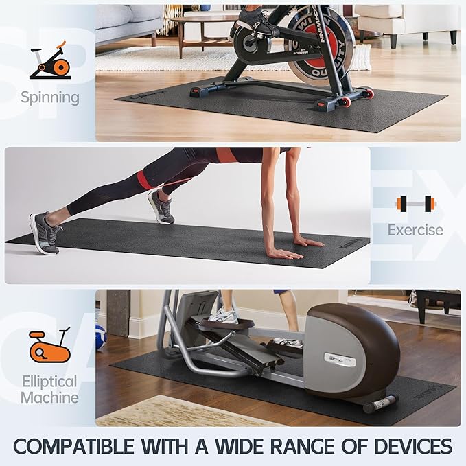 Treadmill Mat, Bike Trainer Mat for Stationary Spin Bike, 96" x 36" Non Slip Exercise Equipment Mat for Bike, Treadmill, Elliptical, Yoga - Workout Floor Protector for Carpet Or Hardwood