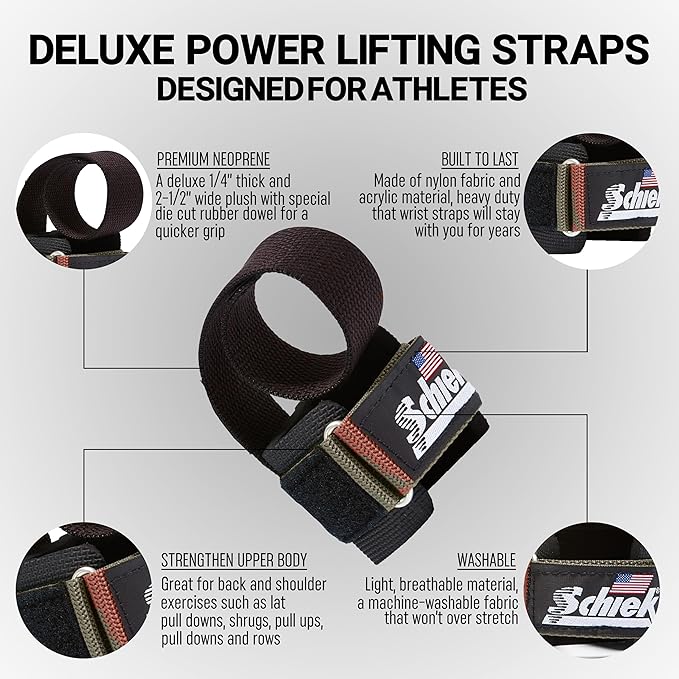 Schiek Sports 1000-PLS Deluxe Power Lifting Wrist Straps - Weight Lifting Wrist Wraps