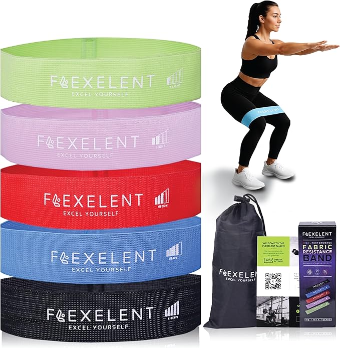 Fabric Resistance Bands for Working Out with 5 Strength Levels - Extra Light to Extra Heavy, Thick Resistance Workout Bands for Legs, Glutes, Hip, Stretching, Strength Training, and Physical Therapy