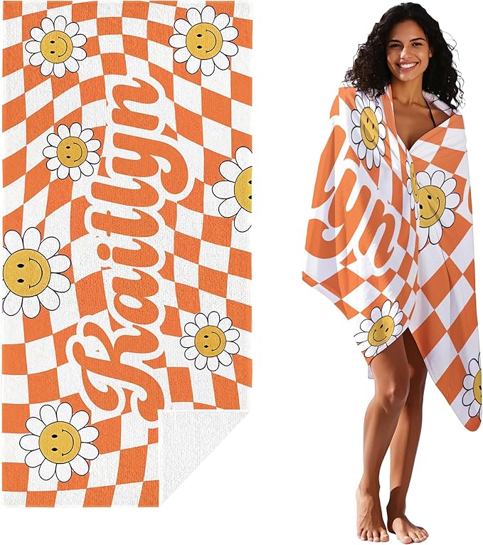 JML Personalized Beach Towel with Name, Custom Flower Beach Towel, Customized Microfiber Pool Towel, Quick Dry & Absorbent Swim Towel for Adult,Anniversary, Birthday, Summer Holiday,Vacation