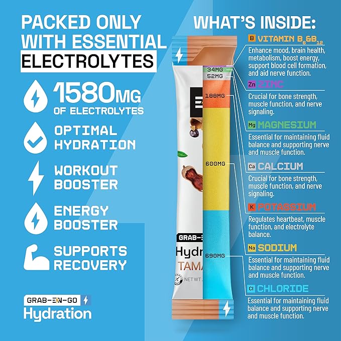 EN, Sugar-Free Electrolytes Powder Packets – Keto Electrolytes Hydration Packets, Single-Serving Electrolytes, Zero Calories, Vegan, Non-GMO, Organic, Gluten-Free, Tamarind 18 CT