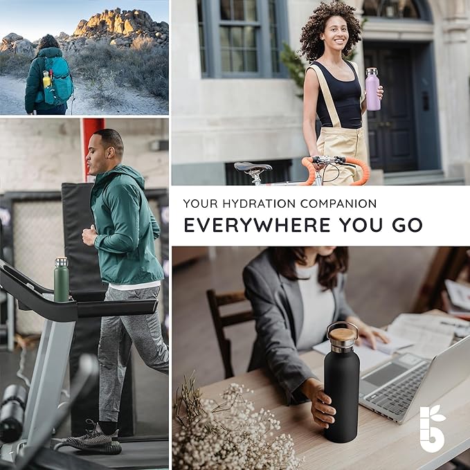 Bambaw 32 oz Water Bottle, Gray Double Wall Insulated Water Bottle, Stainless Steel Water Bottle, Thermo Water Bottle, Women and Mens Water Bottle, 1 Liter Water Bottle – Stormy Gray