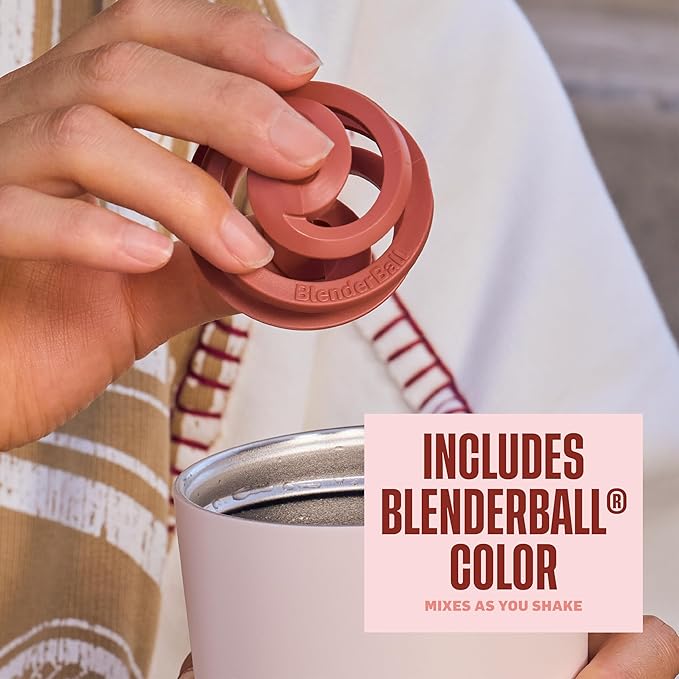 BlenderBottle 2-in-1 Insulated Stainless Steel Shaker Tumbler, Swig Leakproof Lid, Straw, BlenderBall, BPA Free, For Protein Shakes, Smoothies, And Pre Workout, 24 oz, Red/Tan (Sahara Sunset)