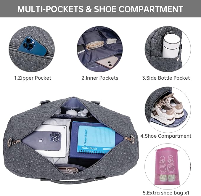 Duffle Bag for Travel, Weekender Bag with Shoe Compartment, Carry On Overnight Bag for Women with Toiletry Bag, Gym Bag with Wet Pocket, Hospital Bags for Labor and Delivery Beige