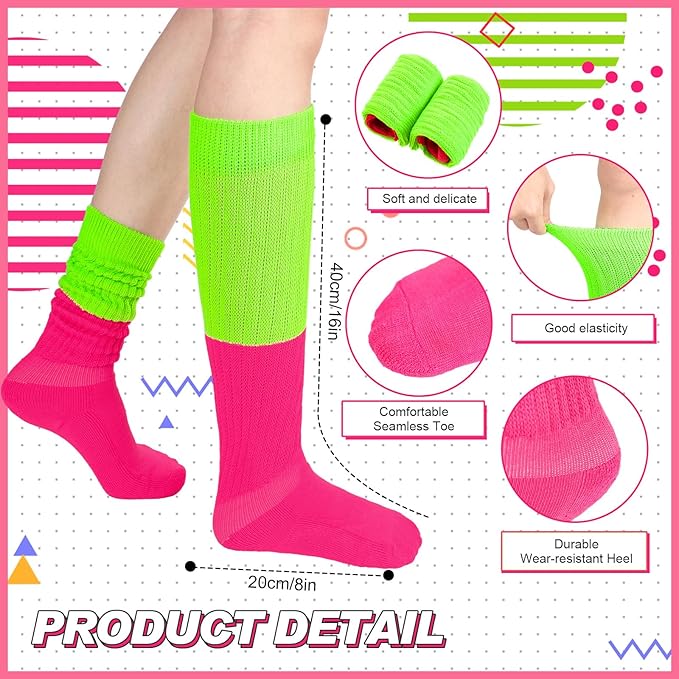 Tarpop 80s Neon Women Slouch Socks 90s Headbands Wristbands Fanny Pack Leg Warmers Sweatbands Waist Bag Women Party Costume