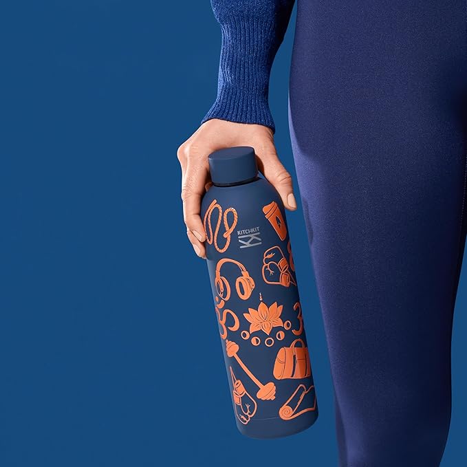 Insulated Stainless Steel Water Bottle 25oz/750ml Vacuum Flask, Leak-Proof Lid, Hot & Cold Retention, Minimalist White Design, Reusable Eco Bottle (Navy Blue)