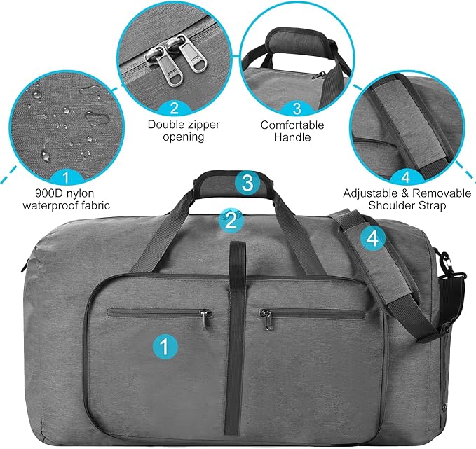 Felipe Varela Duffle Bag with Shoes Compartment and Adjustable Strap,Foldable Travel Duffel Bags for Men Women,Waterproof Duffel Bags