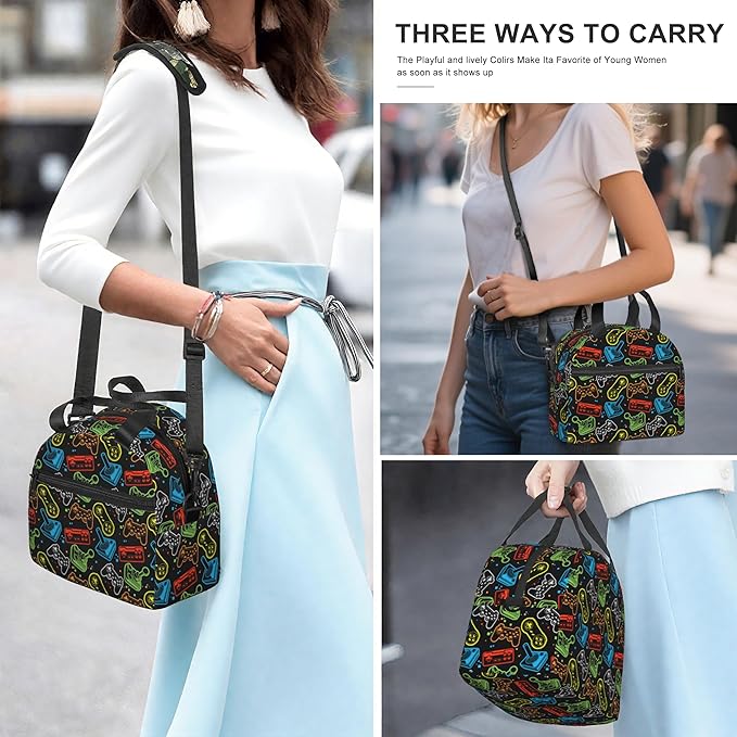 Game Reusable Insulated Lunch Box Waterproof Lunch Bag with Detachable and Adjustable Shoulder Strap for Office Picnic or Travel