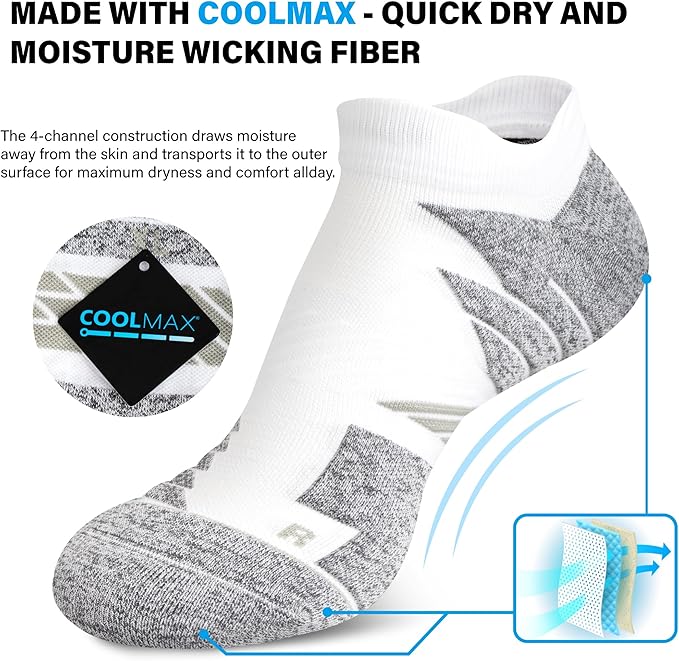 Hylaea No Show Running Athletic Anti-Blister Wicking Coolmax Socks, Seamless Anti-odor