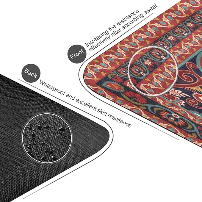 Kigai Yoga Mat Red Persian Design Fitness Mat Eco-Friendly Non Slip Portable Foldable Floor Workouts Mat for Pilates Home Gym Exercise Beach 70.8x26 inch
