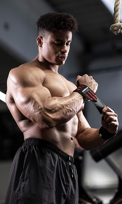 Fitgriff® Wrist Wraps for Weightlifting (18") Heavy-Duty Support for Gym, Bench Press, and Pushups (1 Pair) - for Men and Women (Black/Red)