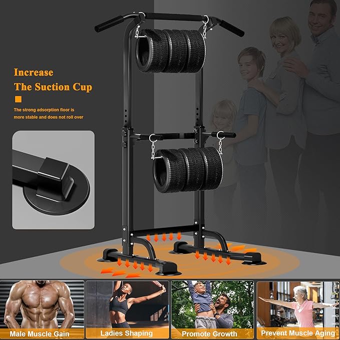 DlandHome Power Tower Pull Up Dip Station Multi-Function Fitness Equipment for Strength Training Adjustable Height Dip Stand for Home Gym