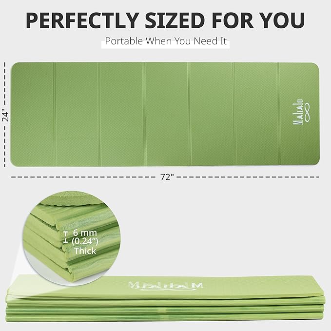 Foldable Yoga Mat + Carry Bag, 6mm 7-fold Workout Mat, Easy to Store, Anti-Slip Folding Exercise Mat for Yoga, Pilates, Home Workouts, and Floor Exercises