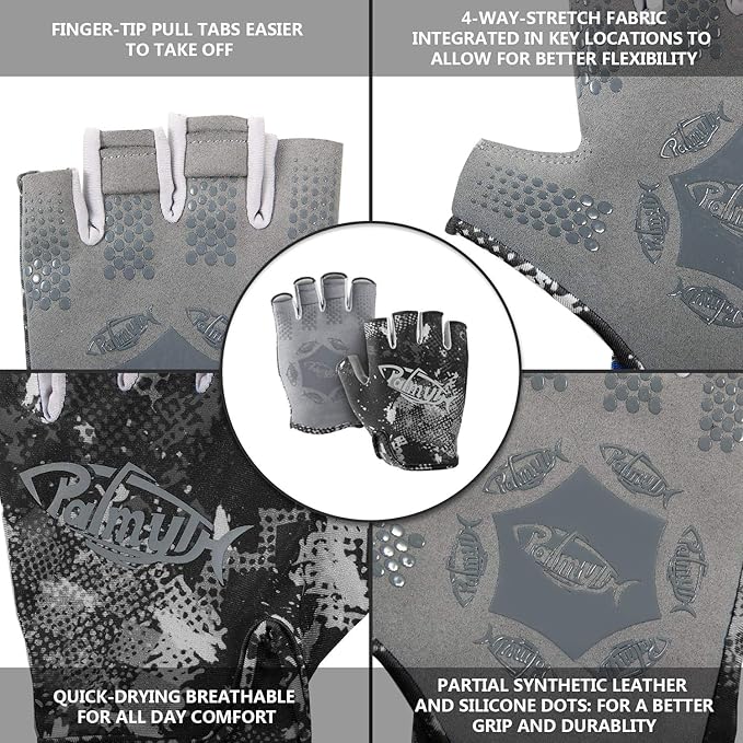 Palmyth Stubby UV Fishing Gloves Sun Protection Fingerless Glove Men Women UPF 50+ SPF for Kayaking, Paddling, Canoeing, Rowing, Driving