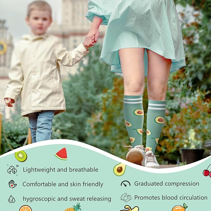 fenglaoda Compression Socks Women Men 4 Pairs, Knee High Support Socks for Running, Sports, Travel, Flight, Nurse