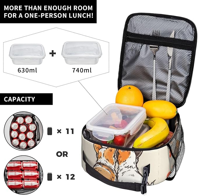 Cute Corgi Dog Pattern Insulated Lunch Box Gifts for Couples Kids Adults Romantic Heart Print Reusable Portable Lunchbox Cooler Lunchbag for Work Picnic School Travel or Hiking