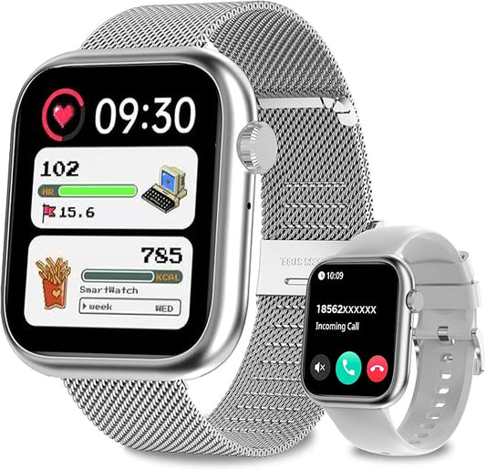 GADIXY Smart Watches for Men Women(Answer/Make Calls),7 Day Battery Fitness Tracker Watch SpO2/HR/Sleep/BP,120+ Sports Activity Trackers,IP68 Smart Watch for Android/iOS,120+Dials,2 Bands,Silver