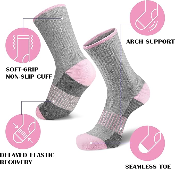 Gonii Women Socks Hiking Running Thick Cushion Athletic Crew Socks 5-Pair
