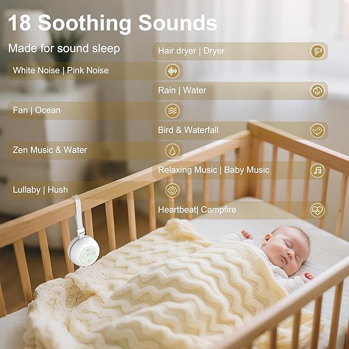 Portable Sound Machine for Baby Kids Adults, USB Rechargeable White Noise Machine with Timer Function,18 Smooth Sounds, 256-Color Changing Mood Light, Memory Function, Sound Therapy for Home, Travel