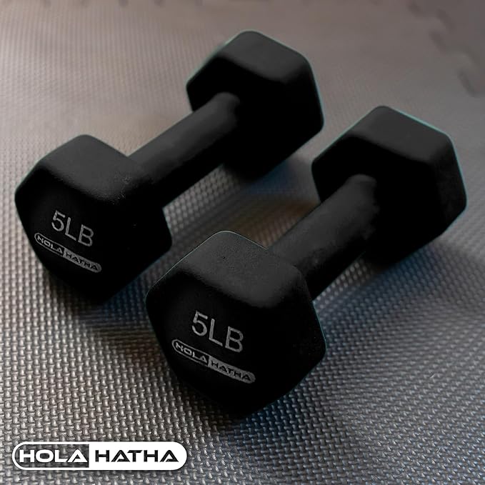 HolaHatha 2, 3, 5, 8, and 10 Pound Neoprene Dumbbell Free Hand Weight Set with Rack, Ideal for Home Exercises to Gain Tone and Definition, Pastel