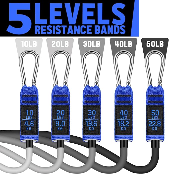 WALITO Resistance Bands Set - Exercise Bands with Handles, Door Anchor, Legs Ankle Straps, for Heavy Resistance Training, Physical Therapy, Muscle Training, Yoga, Home Workouts, Gym