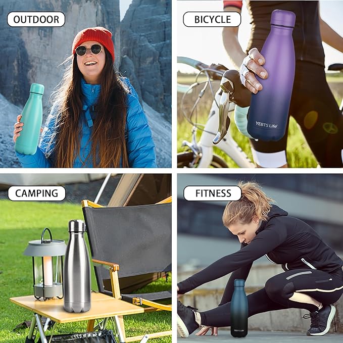 Insulated Water Bottle,2 Pack-12oz Stainless Steel Water Bottles with straw lid,Metal Sports Thermos Water Bottles for Boys,Girls,Double Wall Vacuum BPA-Free Flask for Sports (Purple-SeaIndigo)