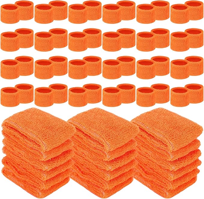 Leyndo 72 Pcs Wrist Sweatbands Bulk for Kids Field Day Cotton Terry Sweat Bands Sports Fan Wristbands Kids for Summer Camp Student Football Team Competition Party