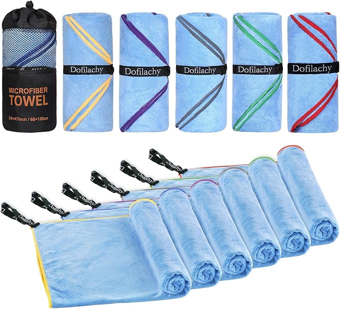 Dofilachy 6 Pack Camping Towel - Quick Dry Towel - Microfiber Travel Sports Towels - Super Absorbent Swim Towel (6, Blue)