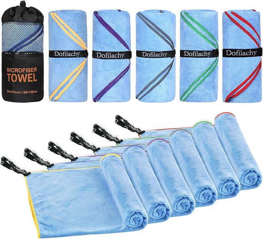 Dofilachy 6 Pack Camping Towel - Quick Dry Towel - Microfiber Travel Sports Towels - Super Absorbent Swim Towel (6, Blue)