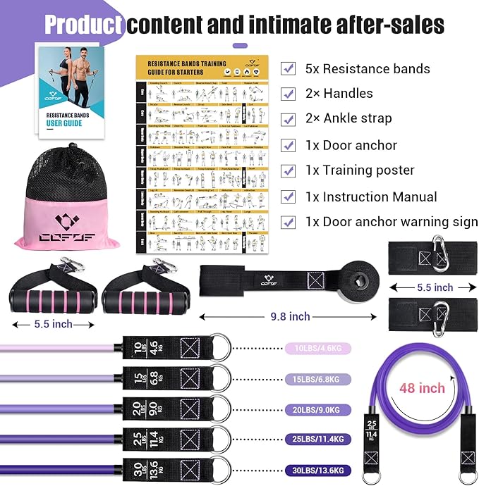 Resistance Bands with Handles for Women, 5 Level Exercise Bands Workout Bands for Physical Therapy, Yoga, Pilates, Door Anchor, Storage Pouch