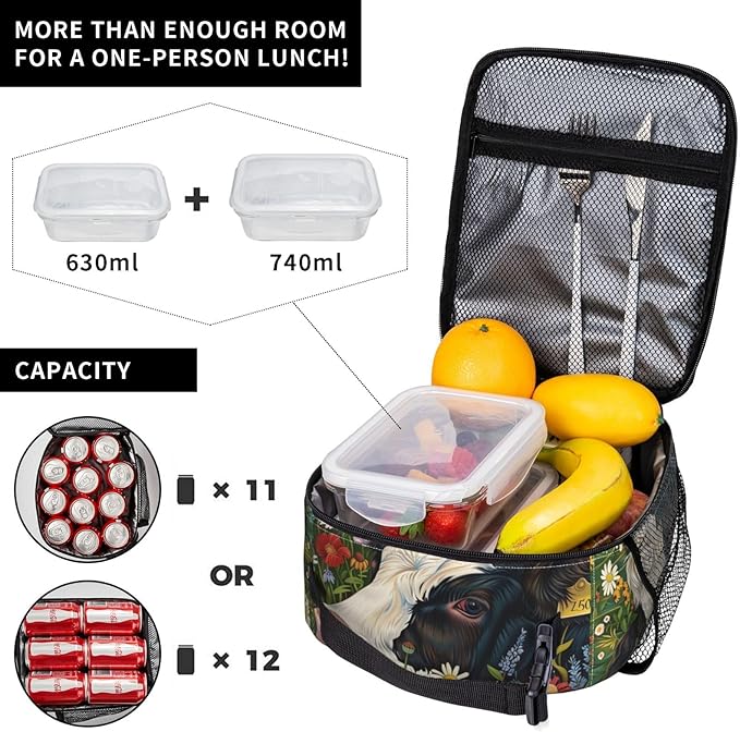 Cow Lunch Box for Women Men, Insulated Lunch Box Reusable Portable Lunch Bag Cooler Tote Waterproof Lunch Container for Office Picnic Work Travel