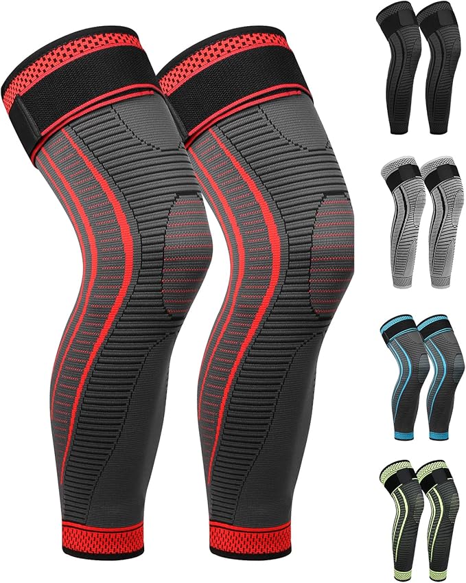 Full Leg Compression Sleeves 2 Pack Long Knee Support for Men and Women for ACJ, Meniscus Tear, Arthritis