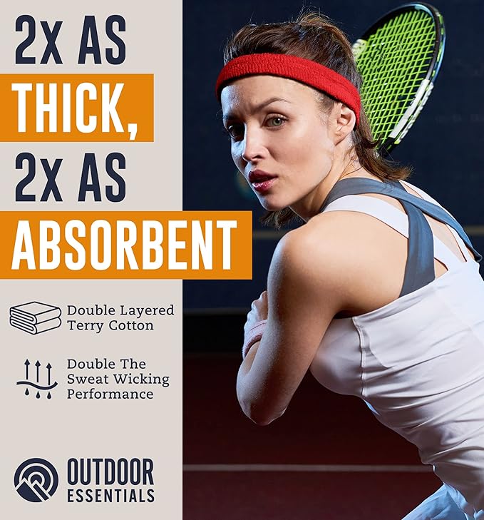 OutdoorEssentials Sweatbands & Wristbands - Wrist Sweat Bands Headbands for Men & Women - Multipack Terry Cloth Headbands or Wrist Bands for Working Out, Tennis, Basketball, Football, Gymnastics