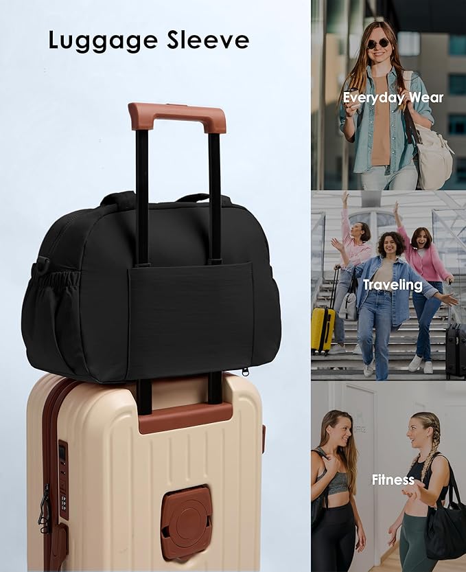 Gym Bag for Women, Travel Duffle Bags with Wet Pocket, Lightweight Carry on Bag Overnight Weekender Duffel Bag, Water Resistant (Black)