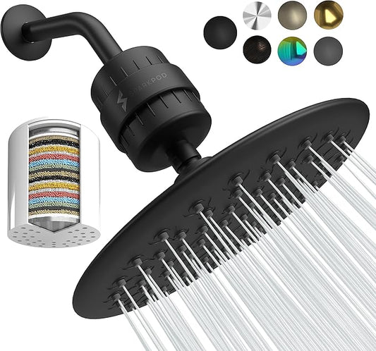 SparkPod Luxury Filtered Shower Head Set 23 Stage Shower Filter - Reduces Chlorine and Heavy Metals - High Pressure Showerhead Filter (9.5" Round, Midnight Black Matte)
