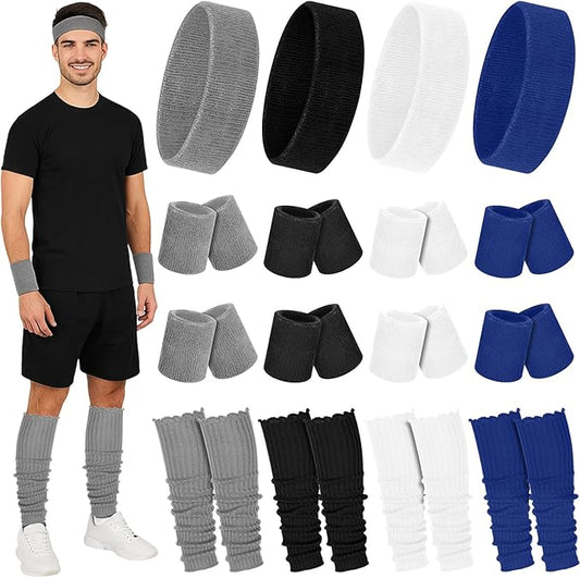 Hillban 4 Set 80s Leg Warmer Workout Set Women Men Neon Headband Rainbow Wristband Outfit Halloween 80s 90s Accessories