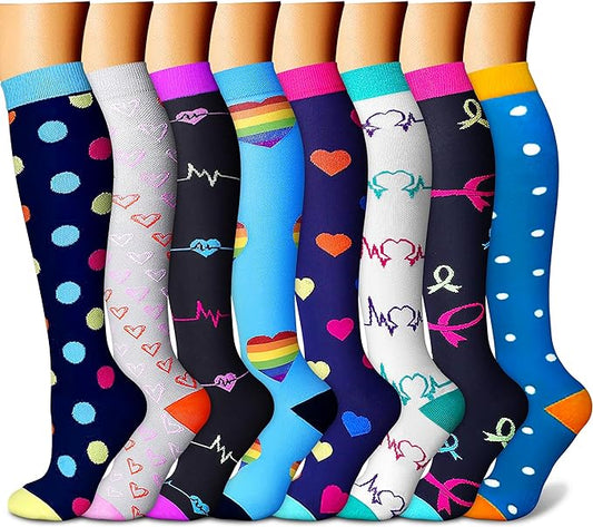 CHARMKING Compression Socks for Women & Men Circulation (8 Pairs) 15-20 mmHg is Best Support for Athletic Running,Hiking