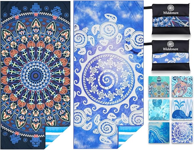 2 Pack Microfiber Lightweight Beach Towel Sand Free Quick Dry Absorbent Thin Compact Towels for Swimming Pool Camping Beach Accessories Large Easy Pack Travel Things for Vacation Essentials Gift