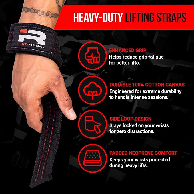 Iron Rebel Heavy Duty Lifting Straps for Men & Women - Wrist & Grip Support for Powerlifting, Bodybuilding, Weightlifting, Gym Training, Durable Cotton w/Neoprene Padding, Non-Slip, Adjustable Fit
