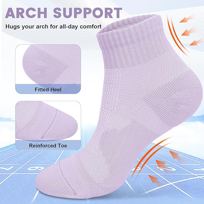 DHSO 7 Pairs Cushioned Ankle Compression Socks for Women Plantar Fasciitis Running Wicking Socks with Arch Support