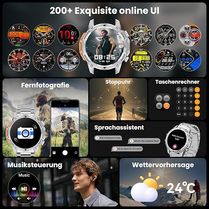 Hwagol Smart Watches for Men(Calls/Answer), 1.52'' Military Smart Watch for Android iPhone,100+ Sport Modes/Heart Rate/Sleep Monitor, A Fitness Tracker