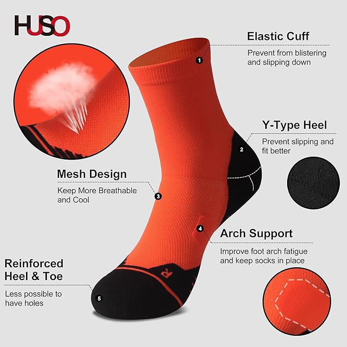 HUSO Compression Ankle Running Socks: Athletic Socks for Men Women with Cushion,Work Hiking Basketball Sport Socks 3 Pairs
