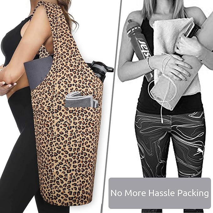 Fashion Printed Yoga Mat Bag with Large Side Pocket & Zipper Pocket Long Tote Yoga Bag Fit Most Size Mats - Holds More Yoga Accessories