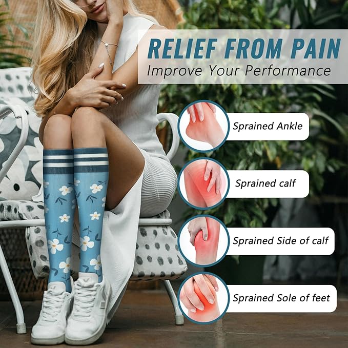 fenglaoda Compression Socks Women Men 4 Pairs, Knee High Support Socks for Running, Sports, Travel, Flight, Nurse
