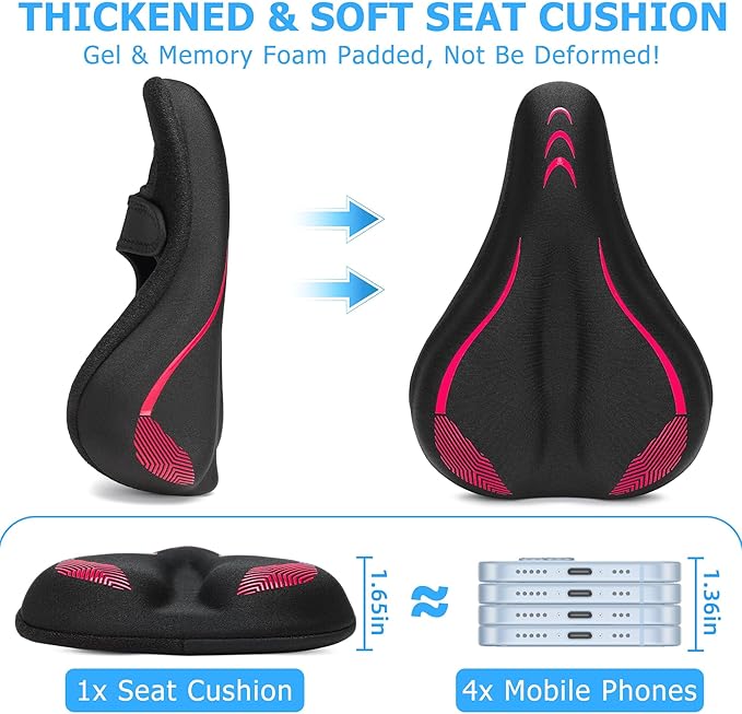 Gel Bike Seat Cushion, Soft Gel Padded Bicycle Seat Cover for Men & Women Comfort, Extra Padding Cycle Seat Cushion for Peloton, Stationary Exercise Bike, Beach Cruiser, Ebike, MTB, Road Bicycle