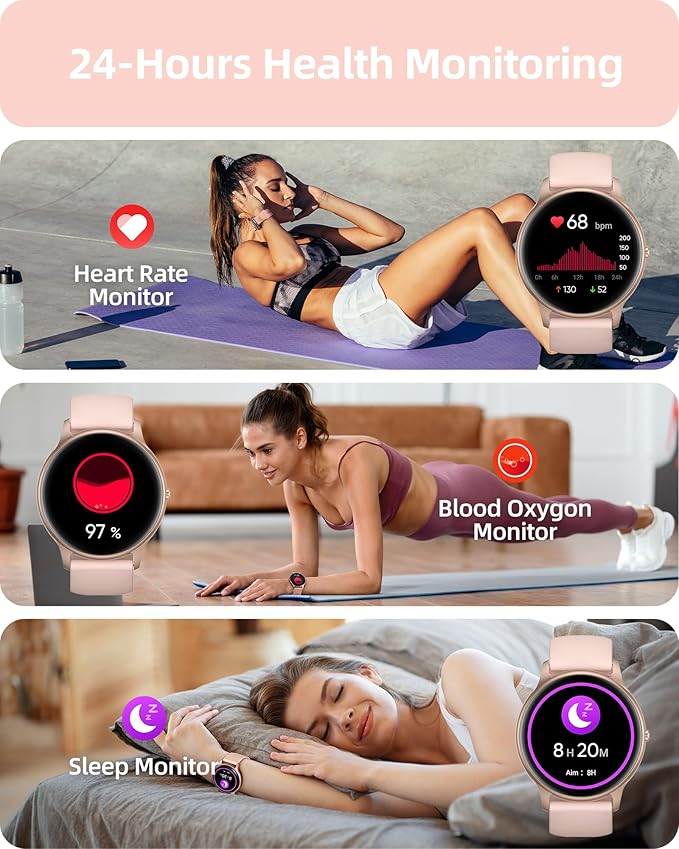 Parsonver Smart Watch for Women(Answer/Make Calls), HD Screen Fitness Tracker IP68 Waterproof, 100+ Sport Modes, Heart Rate/Sleep/SpO2/Steps Monitor, Round Smartwatch for Android & iPhone, Rose Gold
