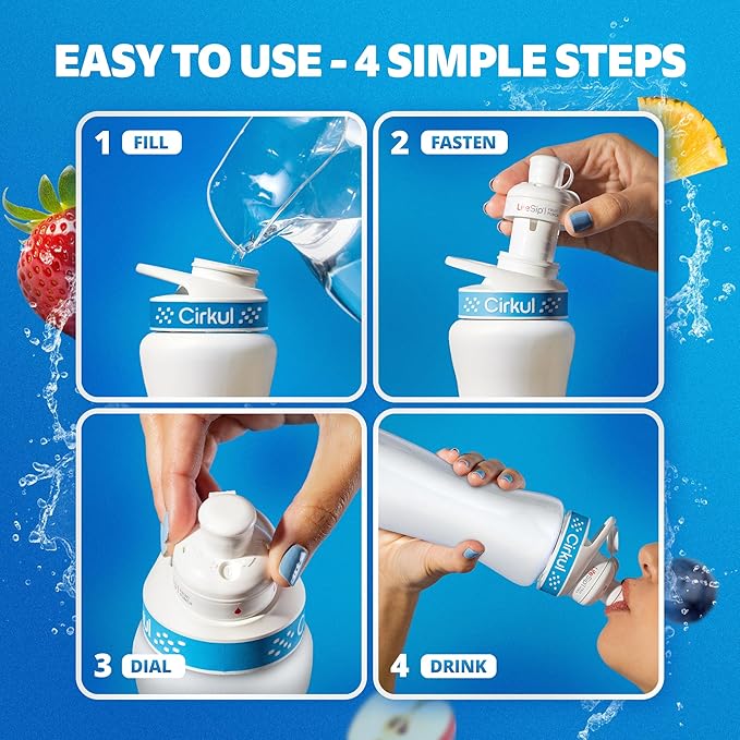 Cirkul 32oz. Hot Pink Stainless Steel Water Bottle Starter Kit with Pink Lid and 2 Flavor Cartridges (1 LifeSip Strawberry, 1 GoSip Passion Fruit Dragon Fruit) No Sugar, Zero Calorie Drink Mix