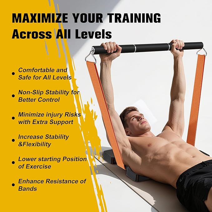 Resistance Band Workout Footplate - Non-Slip Wooden Fitness Board, Exercise Platform for Full-Body Home Gym, Strength Training, Stretching, Flexibility and Balance