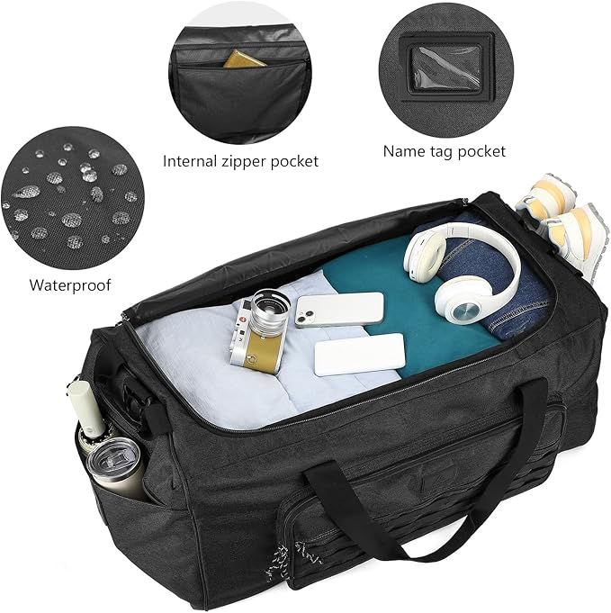125L Extra Large Gym Duffle Bag for Men Women with Shoes Compartment Heavy Duty Tactical Sports Duffel Bag Big Football Baseball Basketball Soccer Hockey Team Equipment Bag, Black