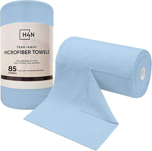 H4N Microfiber Cleaning Cloth Roll, 85 Pack Micro Fiber Cloth for Cleaning, Tear Away Towels, Ultra Absorbent, Non-Abrasive, Reusable and Washable Cleaning Supplies, 11.81" x 11.81", Blue